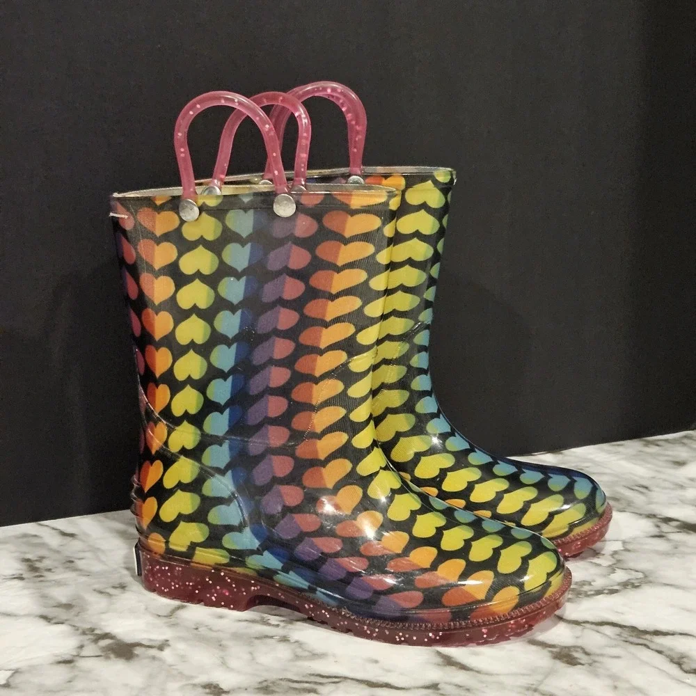 Wildkin Rainbow Hearts Toddler Girls Rain Boots Size 12 | Missing Left Insole